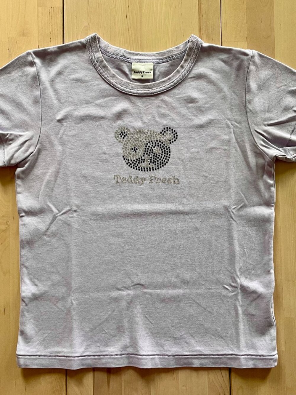 Teddy Fresh Women's Lilac Shirt with Rhinestone Yin Yang Bear Head size Small